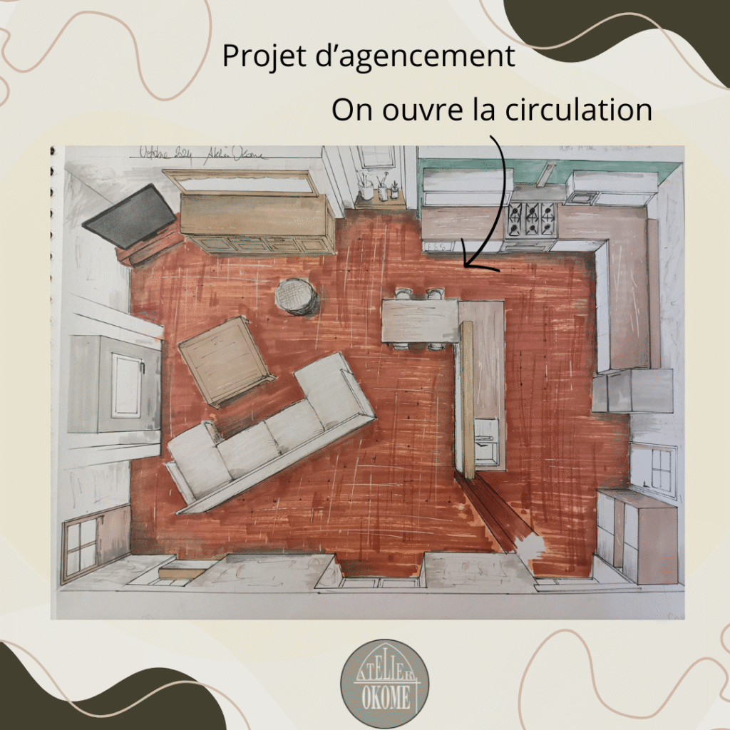 Croquis de réagencement de la pièce