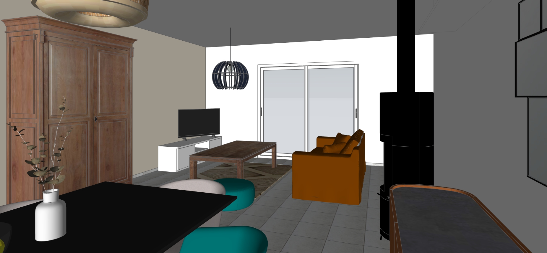 3D Vue sur coin canapé